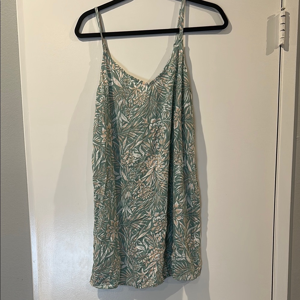 NWT Roxy day trip mini slip dress floral green pink print size medium